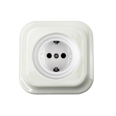 Ретро розетка Keruida белая скрытого монтажа с квадратной рамкой с заземлением, Форма рамки: квадратная, Цвет основы: белый - Edisons