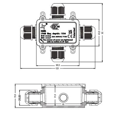 Коробка розподільна герметична M686-4 4xM20 (6-11мм) IP68, зображення 4