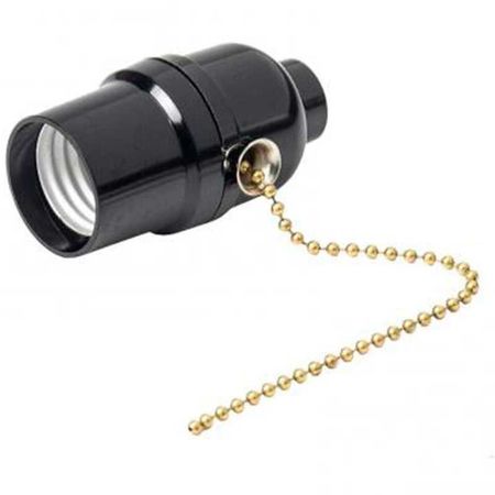 Патрон карболітовий Е27 чорний з вимикачем ланцюжок, зображення 2