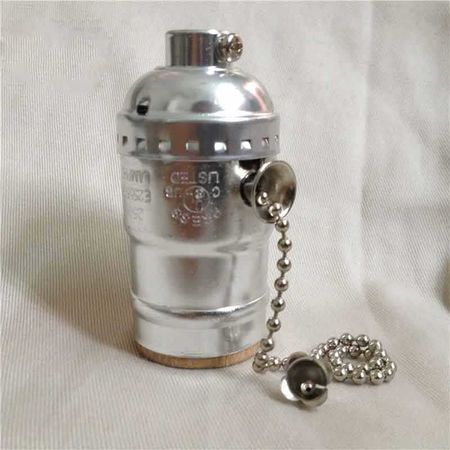 Алюминиевый ретро-патрон Е27 хром для ламп Эдисона (эконом серия) с выключателем цепочка, Цвет: хром, изображение 4 - Edisons