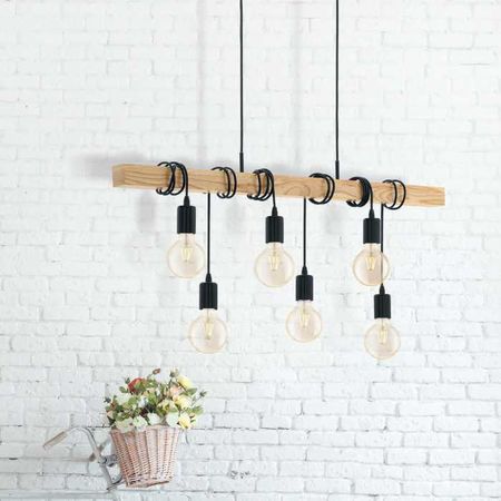 Люстра в скандинавском стиле Wood-1.2-6 с деревянным брусом на 6 ламп Черная, Вид светильника: 10, изображение 15 - Edisons