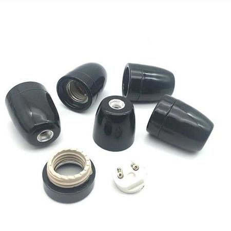 Патрон керамический Е27 черный с втулкой фиксатором провода, Цвет: черный, изображение 7 - Edisons