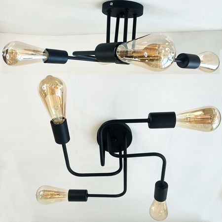 Люстра в стиле лофт Коловрат-2 на 4 лампы E27 металлическая черная, изображение 2 - Edisons