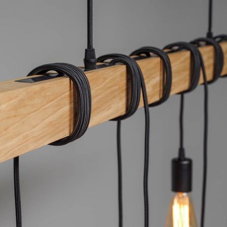 Люстра у скандинавському стилі SkandyWood з дерев'яною балкою з ясеня на 5 ламп чорна, Вид світильника: 1, зображення 3