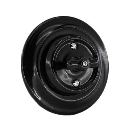 Ретро выключатель керамический Keruida черный поворотный 2-х клавишный скрытого монтажа, Тип выключателя: двуклавишный, Форма рамки: круглая, Цвет основы: черный - Edisons