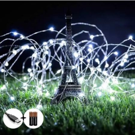 LED гірлянда новорічна Крапля роси 100LED 10м колір Холодний Білий режим статика и мерцание 2 в 1 від USB та батарейок, зображення 10