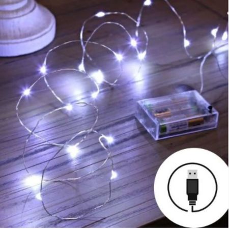 LED гірлянда новорічна Крапля роси 100LED 10м колір Холодний Білий режим статика и мерцание 2 в 1 від USB та батарейок, зображення 9