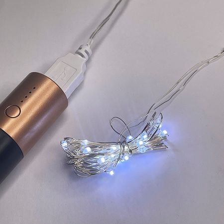 LED гирлянда новогодняя 20LED 2м цвет Холодный Белый режим статика от USB, Цвет свечения: холодный белый, изображение 2 - Edisons