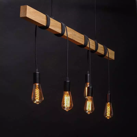 Люстра у скандинавському стилі SkandyWood з дерев'яною балкою з ясеня на 5 ламп чорна, Вид світильника: 1, зображення 2