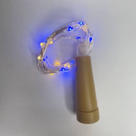 LED гірлянда Пробка від батарейки ААА з 20 LED діодами 2 м колір Жовто-Блакитний без мерехтіння Покращена модель, зображення 7