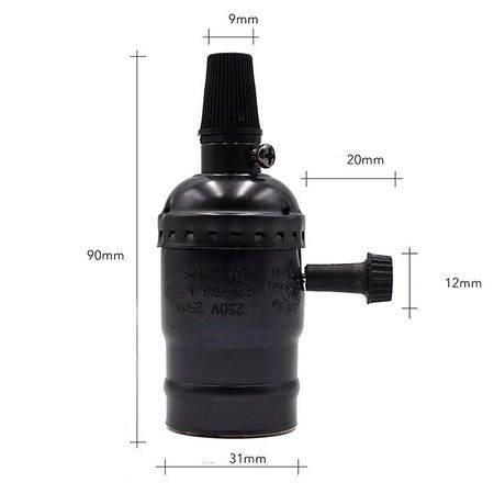 Алюминиевый ретро-патрон Е27 Черный для ламп Эдисона (эконом серия) с выключателем, Цвет: черный, изображение 6 - Edisons