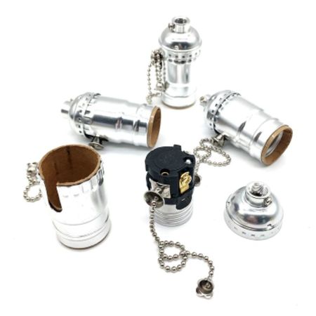 Алюминиевый ретро-патрон Е27 хром для ламп Эдисона (эконом серия) с выключателем цепочка, Цвет: хром, изображение 5 - Edisons