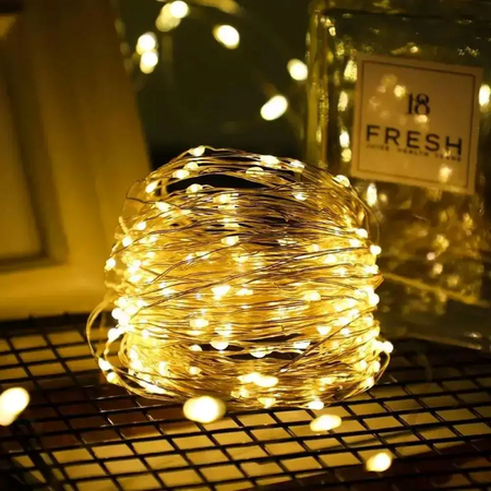 LED гірлянда новорічна 100LED 10м колір Теплий Білий 8 режимів з димуванням  USB  з пультом ДУ, зображення 3