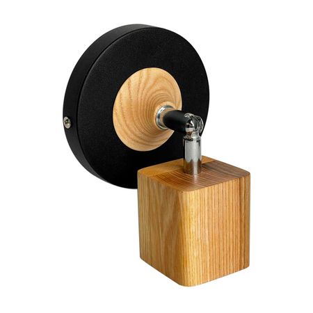 Бра в скандинавському стилі Woody Square з квадратним дерев'яним патроном та хромованим шарніром, зображення 3