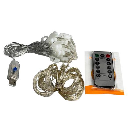 LED гирлянда новогодняя Штора 200LED 2,5х2м цвет Холодный белый 8 режимов с диммированием от USB с пультом ДУ, изображение 6 - Edisons