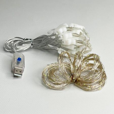 LED гирлянда новогодняя Штора 200LED 2,5х2м цвет Холодный белый 8 режимов с диммированием от USB с пультом ДУ, изображение 8 - Edisons