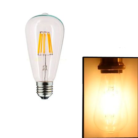 LED лампа ST64 E27 6W 4100К прозора скляна колба, зображення 2