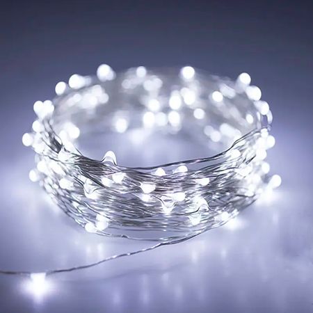 LED гірлянда новорічна 100LED 10м колір Холодний Білий 8 режимів з димуванням від USB з пультом ДУ, зображення 2