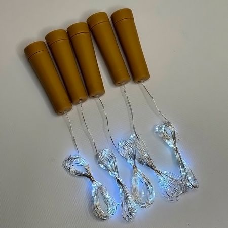Набір 5 LED гірлянд Пробка на батарейці AAA з 20 LED діодами 2м колір Холодний білий без мерехтіння Покращена модель, Колір світлодіодів: холодний білий, Кількість в комплекті: 5 шт., зображення 5