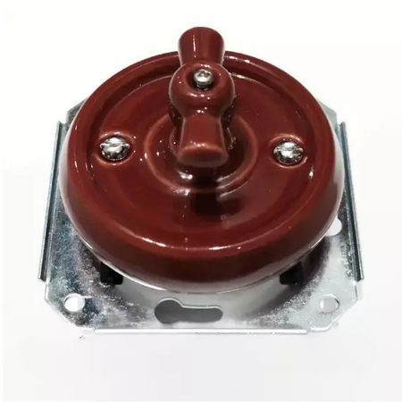 Ретро выключатель керамический Keruida коричневый поворотный 1-клавишный скрытого монтажа без рамки, Тип выключателя: одноклавишный, Цвет основы: коричневый, изображение 2 - Edisons