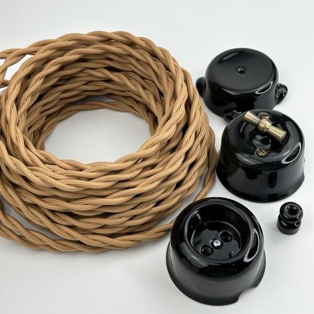 Ретро распределительная коробка керамическая SOFTY черная с рамкой, Цвет основы: черный, изображение 6 - Edisons