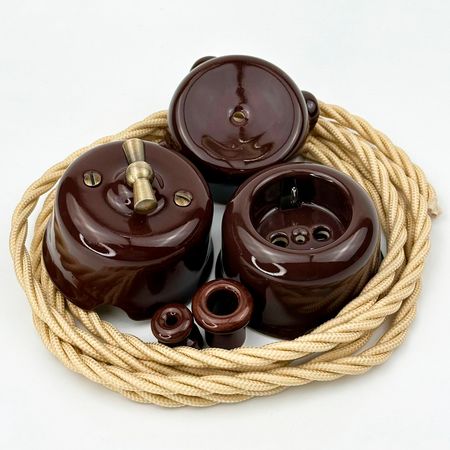 Ретро розетка керамическая SOFTY Choco без рамки, Цвет основы: шоколадный, изображение 9 - Edisons