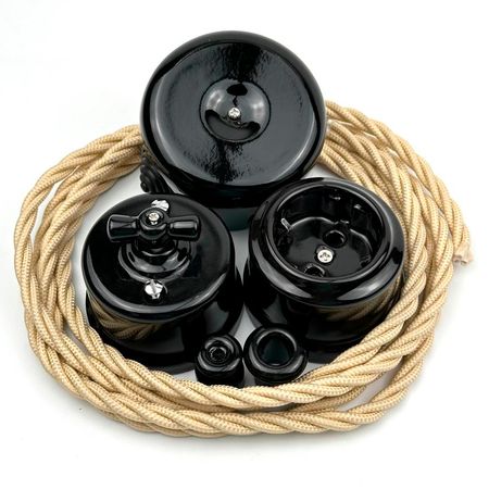 Ретро вимикач керамічний Keruida чорний 2-клавішний без рамки, Тип вимикача: двоклавішний, Колір основи: чорний, зображення 17