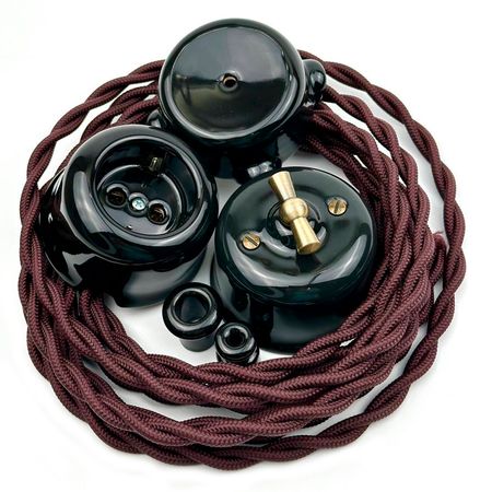 Ретро выключатель керамический SOFTY черный 1-клавишный с бронзовой ручкой без рамки, Тип выключателя: одноклавишный, Цвет основы: черный, изображение 8 - Edisons