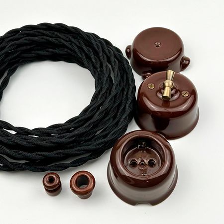 Ретро розетка керамическая SOFTY Choco с рамкой, Цвет основы: шоколадный, изображение 11 - Edisons