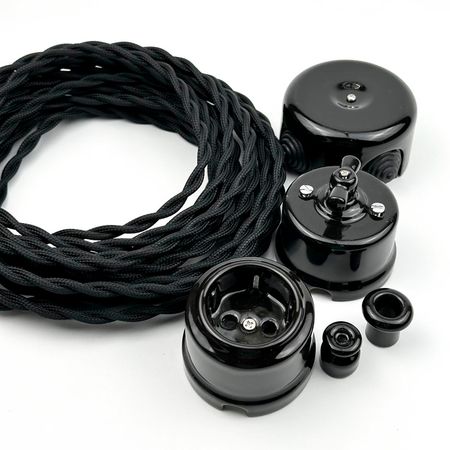 Провід кручений Чорний (Triple) 3х1,5мм (ДСТУ) у тканинному обплетенні Premium, Переріз: 3х1.5мм, Колір проводу: чорний, зображення 7