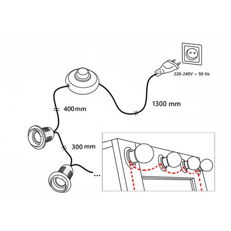 Підсвічування гримерного дзеркала світлодіодне врізне на 14 патронів (Е14) з ножним вимикачем чорне, Тип вимикача: ножний, Кількість патронів: 14, Колір: чорний, зображення 7