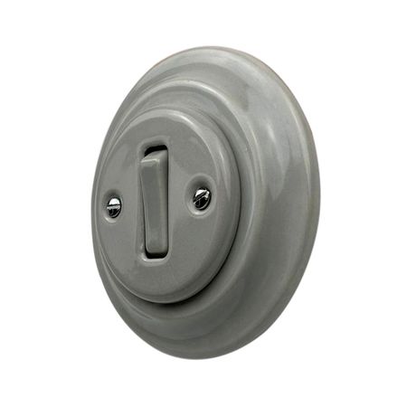 Ретро вимикач керамічний Keruida сірий 1-клавішний прихованого монтажу, Тип вимикача: одноклавішний, Форма рамки: кругла, Колір основи: сірий, зображення 3