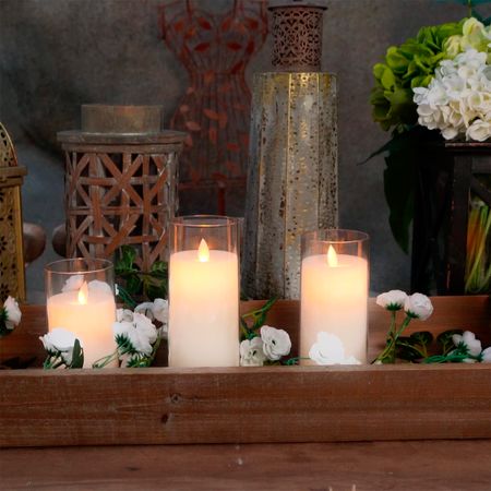 Набор з 3 LED свечей Dancing Flame 75х100/125/150мм с имитацией пламени и пультом ДУ в Прозрачном стекле Premium, изображение 16 - Edisons