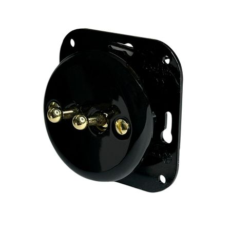 Ретро вимикач керамічний Keruida тумблерний чорний 2-клавішний прихованого монтажу без рамки, Тип вимикача: двоклавішний, Форма рамки: без рамки, Колір основи: чорний, зображення 2