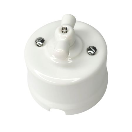 Ретро вимикач керамічний Keruida білий 1-клавішний без рамки, Тип вимикача: одноклавішний, Колір основи: білий