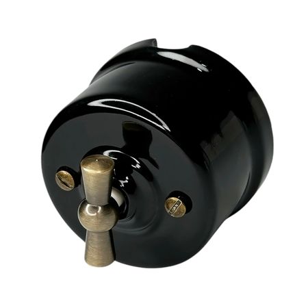 Ретро вимикач керамічний Keruida чорний 2-клавішний з бронзовою ручкою без рамки, Тип вимикача: двоклавішний, Колір основи: чорний, зображення 2