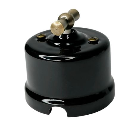 Ретро вимикач керамічний Keruida чорний 1-клавішний з бронзовою ручкою без рамки, Тип вимикача: одноклавішний, Колір основи: чорний, зображення 3