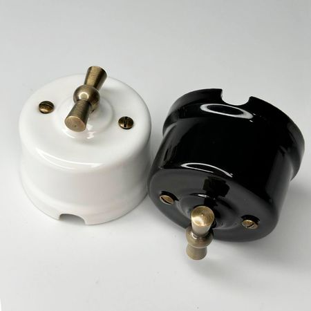 Ретро вимикач керамічний Keruida чорний 1-клавішний з бронзовою ручкою без рамки, Тип вимикача: одноклавішний, Колір основи: чорний, зображення 6