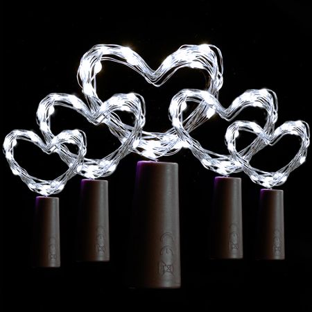 Набір 5 LED гірлянд Пробка на батарейці AAA з 20 LED діодами 2м колір Холодний білий без мерехтіння Покращена модель, Колір світлодіодів: холодний білий, Кількість в комплекті: 5 шт.