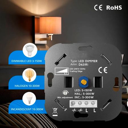 Диммер (светорегулятор) заднего края (Trailing edge) керамический Белый скрытого монтажа без рамки Premium, Цвет: белый, изображение 9 - Edisons