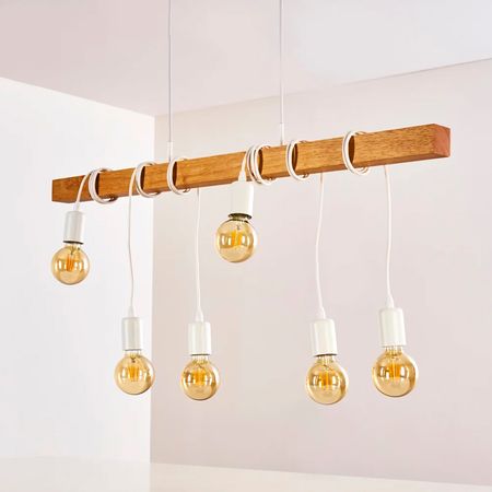 Люстра у скандинавському стилі SkandyWood з дерев'яною балкою з ясеня на 6 ламп біла, Вид світильника: 6, зображення 2