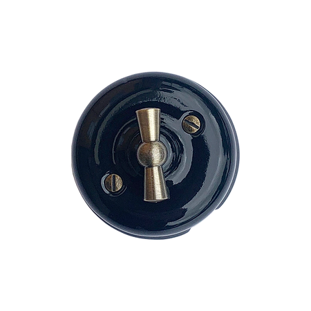 Ретро вимикач керамічний SOFTY чорний 2-клавішний з бронзовою ручкою без рамки, Тип вимикача: двоклавішний, Колір основи: чорний, зображення 2