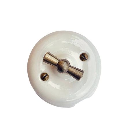 Ретро вимикач керамічний SOFTY Milk 2-клавішний з бронзовою ручкою без рамки, Тип вимикача: двоклавішний, Колір основи: молочний, зображення 6