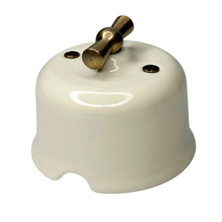 Ретро вимикач керамічний SOFTY Milk 2-клавішний з бронзовою ручкою без рамки, Тип вимикача: двоклавішний, Колір основи: молочний, зображення 2