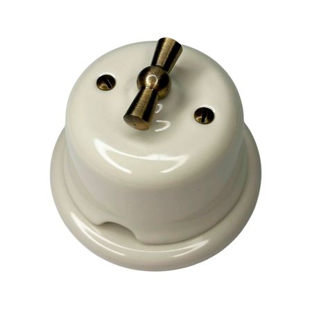 Ретро вимикач керамічний SOFTY Milk 2-клавішний з бронзовою ручкою та рамкою, Тип вимикача: двоклавішний, Колір основи: молочний