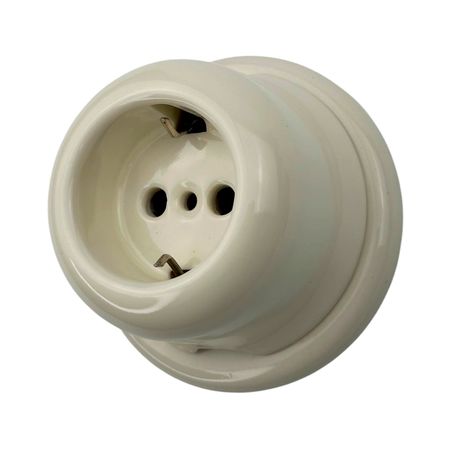 Ретро розетка керамічна SOFTY Milk з рамкою, Колір основи: молочний, зображення 4