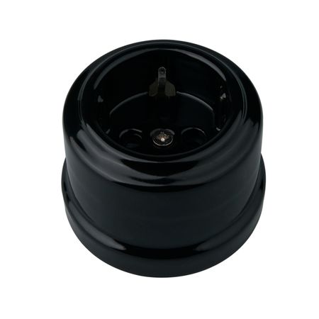 Ретро розетка керамическая Keruida черная с заземлением без рамки, Цвет основы: черный - Edisons