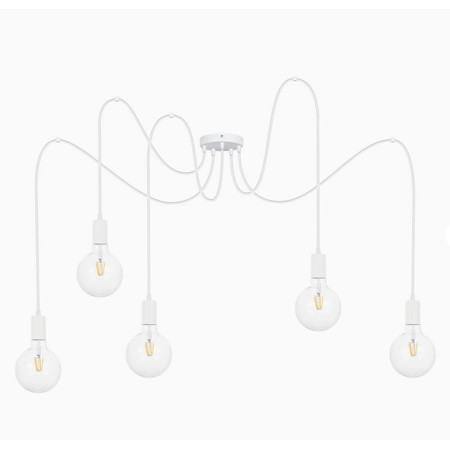 Люстра-Павук в стилі лофт на 5 ламп (біла) для ламп Едісона (білий металевий патрон)