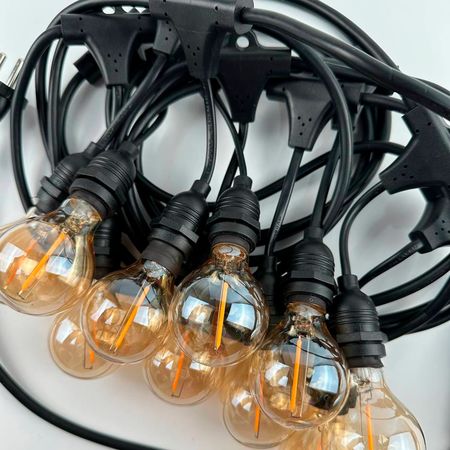 Вулична ретро гірлянда Дроп Лайт Е14 (5м 10 патронів) M19 IP44 вологозахищена з LED лампами G45 GOLD 2W 2200K (+2 запасні), зображення 5