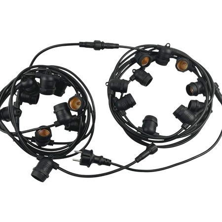 Вулична ретро гірлянда Стрінг Лайт Е27 (15м 30 патронів) M19 IP65 переріз проводу 2х0,5 з LED лампами ST45 1W 2200K прозора колба Premium, зображення 4